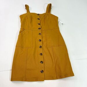 Thread and Supply Dress Womens Large Gold Button Up Front Overall Dress